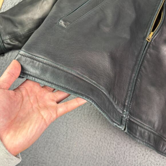 Vintage Polo Ralph Lauren Leather Jacket Mens M Black Full Zip Bomber Chin Strap - Picture 6 of 16